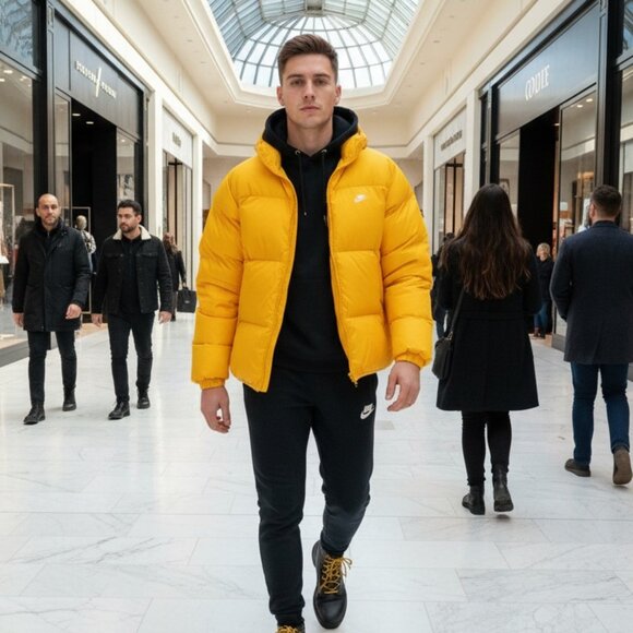 Nike‎ Men’s Bomber Puffer Coat FB7368-739 XXL Yellow Full Zip Insulated Jacket